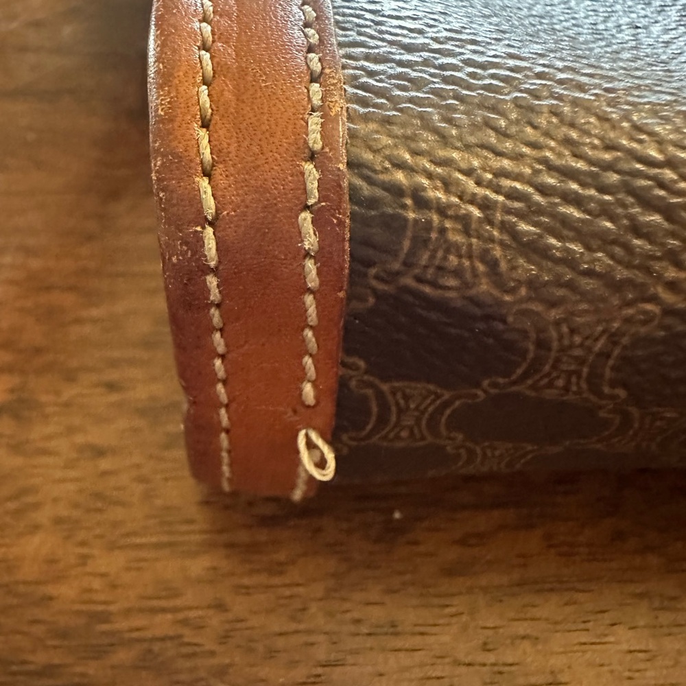 Vintage CELINE Macadam Monogram Clutch Wristlet - Brown Leather - Italy - Picture 6 of 8